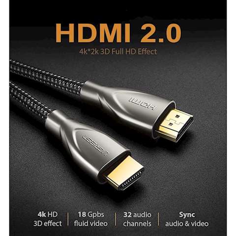 HDMI კაბელი UGREEN (50108) HDMI 2.0 4K Carbon Fiber Zinc Alloy Cable 2m (Gray)